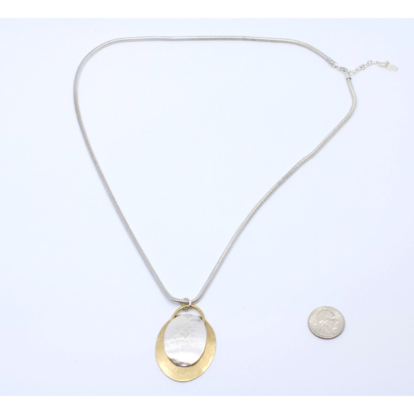 A3 Flawless Vintage BAER SF Tribal Silver Tone Sanke Chain Oval Pendant Necklace - Picture 2 of 5